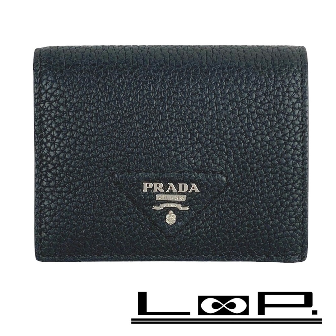 PRADA(プラダ)の■未使用■　プラダ 二つ折り 財布 レタリング ロゴ ヴィッテロダイノ レザー ブラック 1MV204 【117008】 レディースのファッション小物(財布)の商品写真