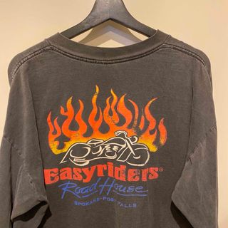 ハーレーダビッドソン(Harley Davidson)のバイク バイカー ファイヤ 炎 ヴィンテージ ボロ フェード ロンT(Tシャツ/カットソー(七分/長袖))