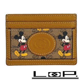 グッチ(Gucci)の■美品■　グッチ × ディズニー カード ケース ミッキー マウス レザー ブラウン 602535 【110153】(名刺入れ/定期入れ)