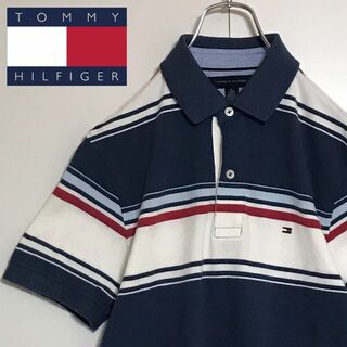 【定番】トミーヒルフィガー　ロゴ入りポロシャツ　マルチカラー　ボーダーH725(ポロシャツ)