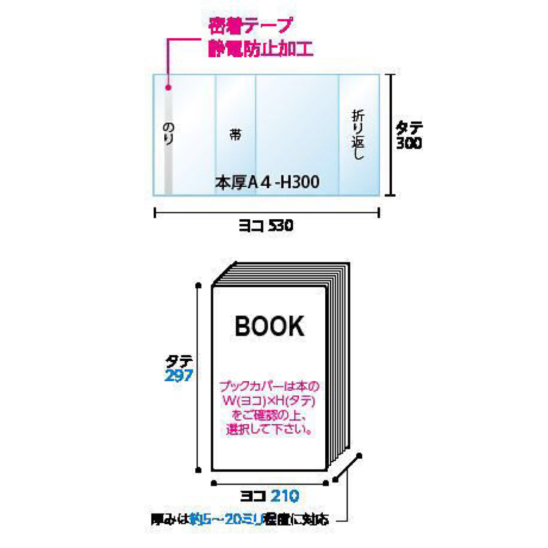 [20枚] 透明ブックカバー A4用 厚口40μ OPP 530x300 日本製 エンタメ/ホビーの本(その他)の商品写真