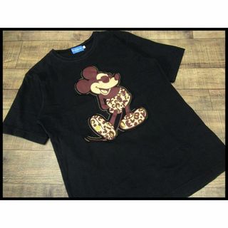 ディズニー(Disney)のG② 東京 ディズニーリゾート ミッキーマウス レオパード柄 Tシャツ 黒 S(Tシャツ/カットソー(半袖/袖なし))