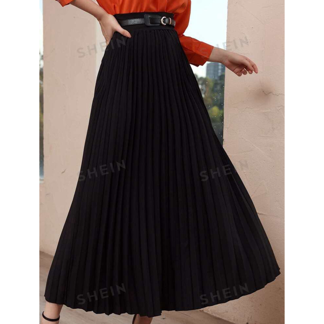 SHEIN(シーイン)の【SHEIN】Modely プリーツスカート ソリッドハイウェスト ベルト レディースのスカート(ロングスカート)の商品写真