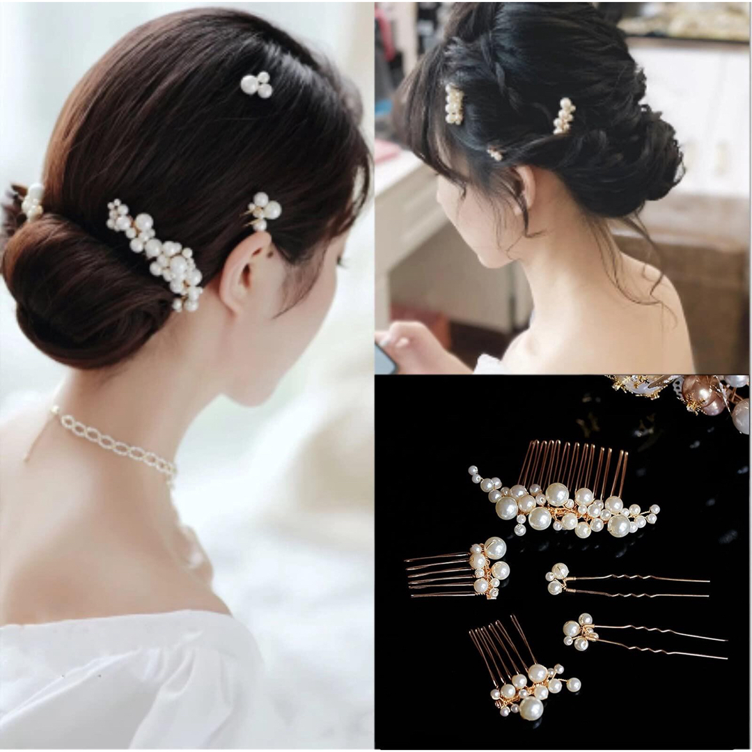 ヘアアクセ パールピン 5点セット 結婚式 簡単アレンジ レディースのヘアアクセサリー(ヘアピン)の商品写真