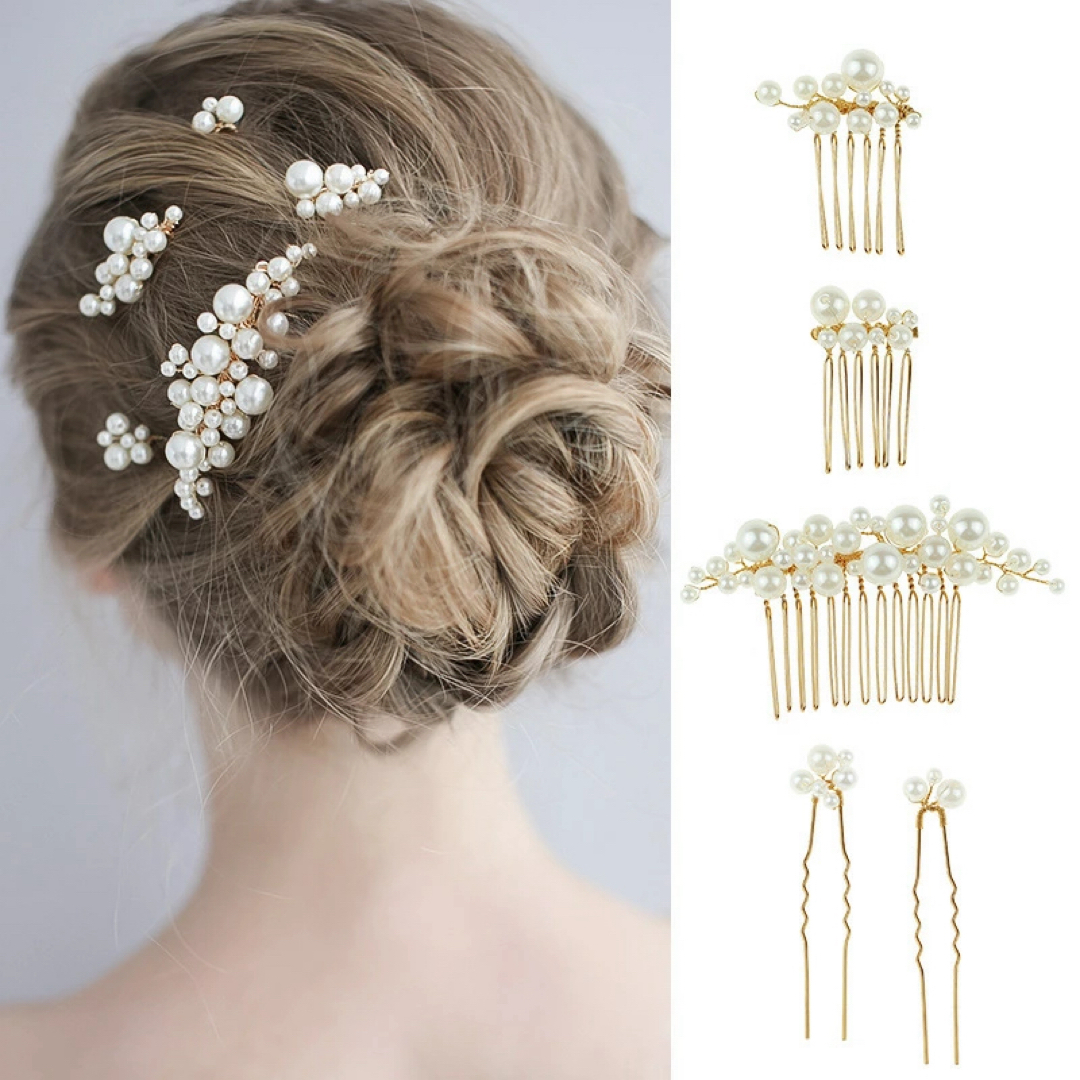 ヘアアクセ パールピン 5点セット 結婚式 簡単アレンジ レディースのヘアアクセサリー(ヘアピン)の商品写真