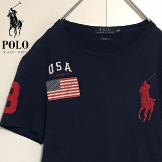 POLO RALPH LAUREN - 【希少デザイン】ポロラルフローレン　ロゴ入りTシャツ　星条旗　ネイビーF984