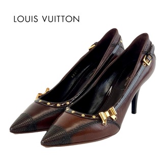 ルイヴィトン(LOUIS VUITTON)のルイヴィトン LOUIS VUITTON パンプス 靴 シューズ レザー ブラウン ゴールド 未使用 スタッズ リボン(ハイヒール/パンプス)
