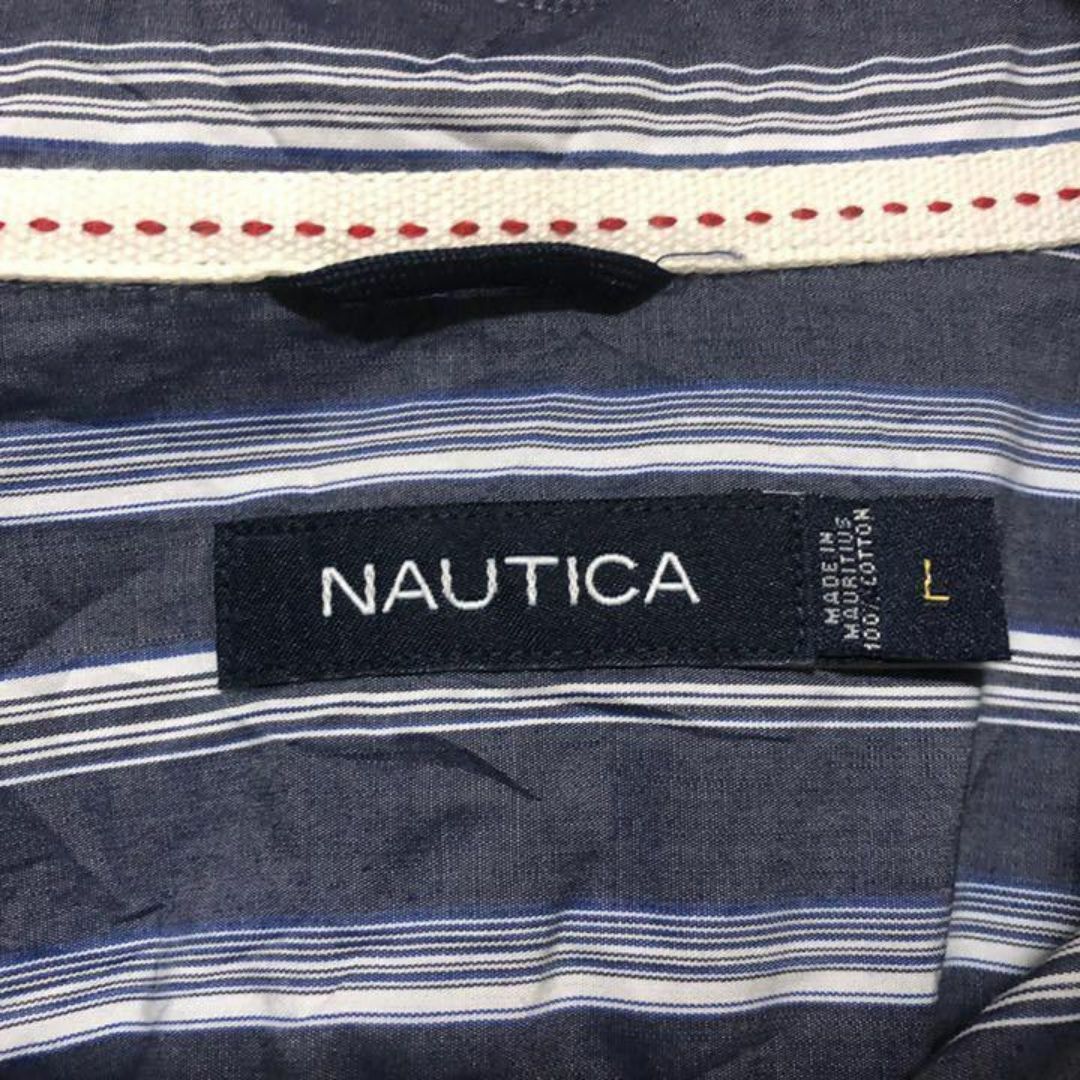 NAUTICA(ノーティカ)のストライプ グレー ネイビー ノーティカ 長袖 シャツ USA古着 90s メンズのトップス(シャツ)の商品写真