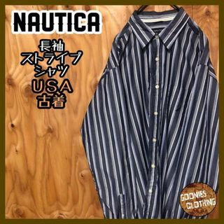 ノーティカ(NAUTICA)のストライプ グレー ネイビー ノーティカ 長袖 シャツ USA古着 90s(シャツ)