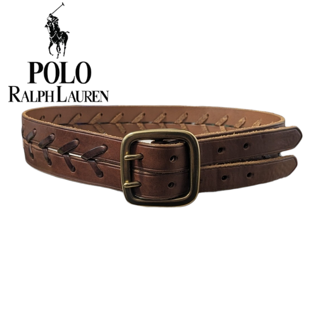 Ralph Lauren(ラルフローレン)のRALPH LAUREN ブラウン ダブル レザーベルト メンズのファッション小物(ベルト)の商品写真