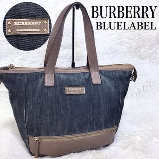 BURBERRY BLUE LABEL - 美品 BURBERRY レザー デニム ロゴ トートバッグ ノバチェック ホース