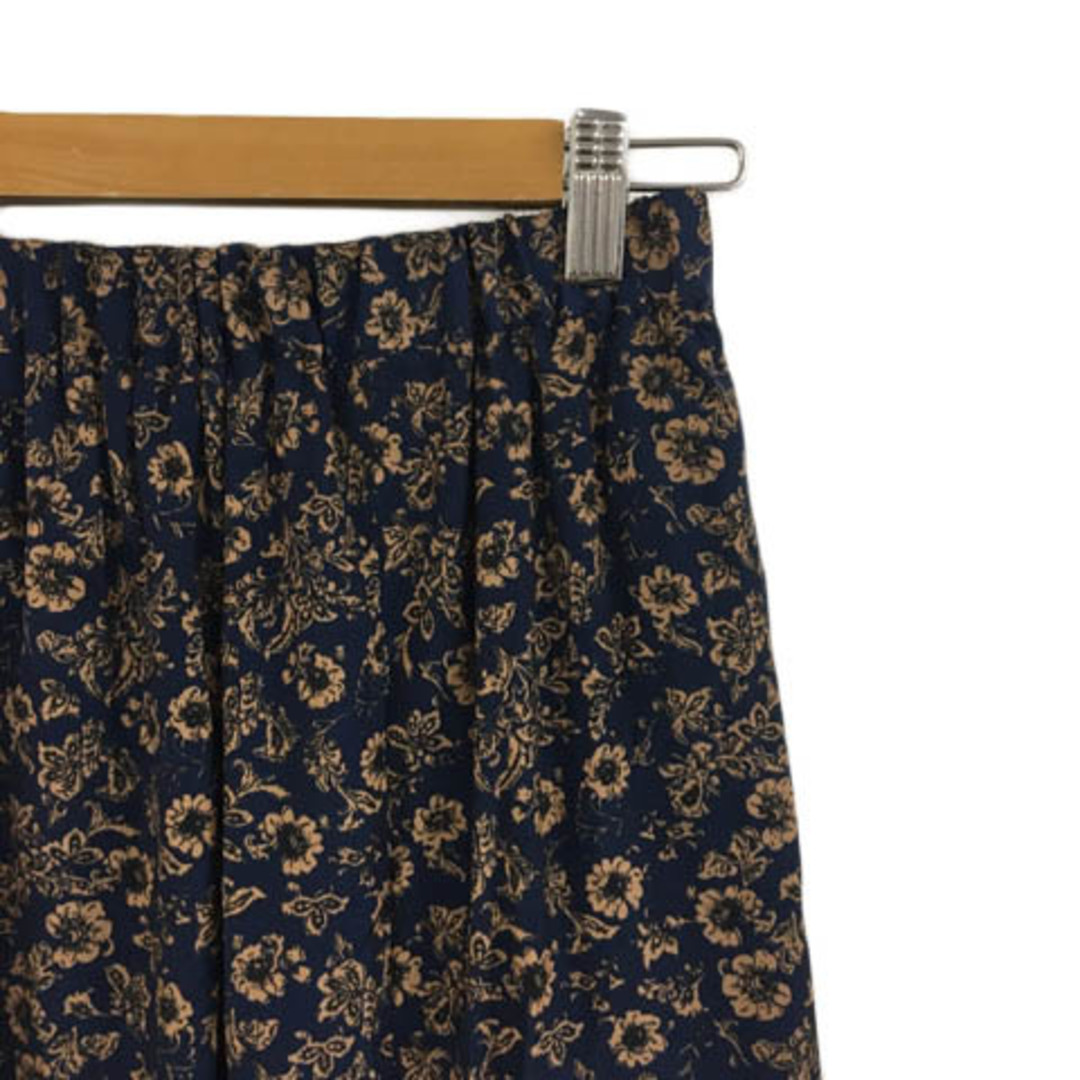 ikka(イッカ)のイッカ スカート フレア ロング ウエストゴム イージー 花柄 L 紺 茶 レディースのスカート(ロングスカート)の商品写真