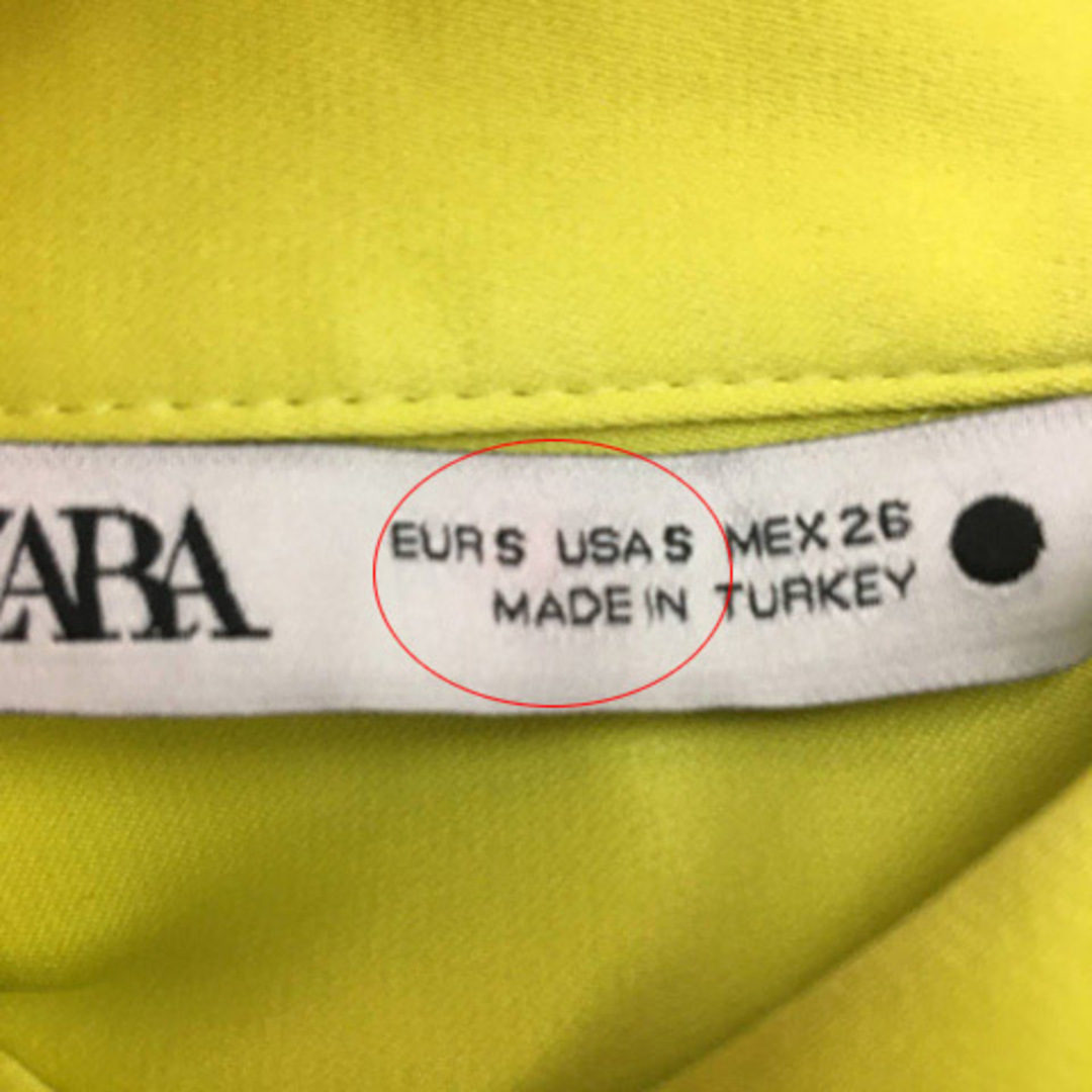 ZARA(ザラ)のザラ ZARA シャツ ブラウス ネオン 光沢 サテン 長袖 USA S 黄 レディースのトップス(シャツ/ブラウス(長袖/七分))の商品写真