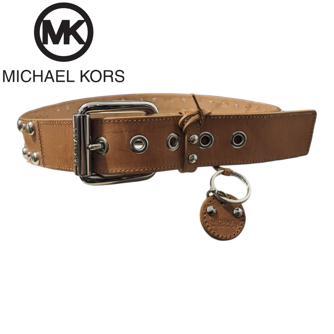 Michael Kors(マイケルコース)のMICHAEL KORS ブラウン スタッズ レザーベルト レディースのファッション小物(ベルト)の商品写真
