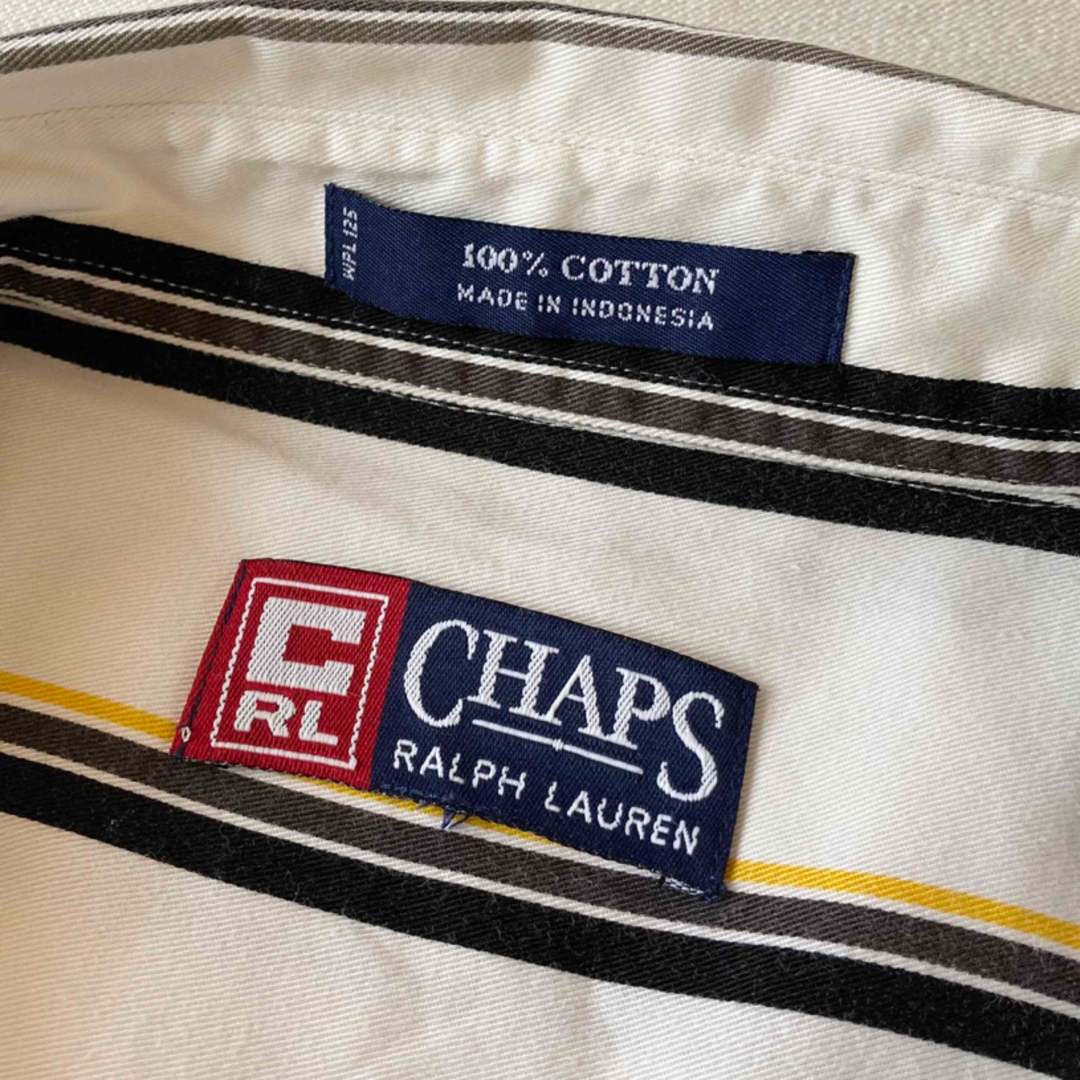 CHAPS(チャップス)のCHAPS ラルフローレン ストライプ BD ビッグ シャツ ホワイト イエロー レディースのトップス(シャツ/ブラウス(長袖/七分))の商品写真