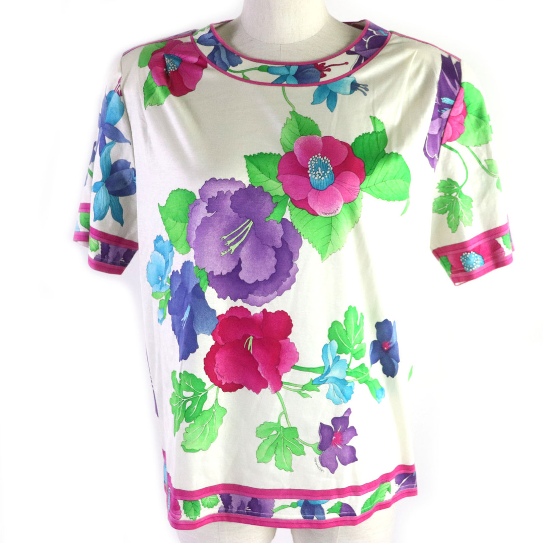 極美品▽LEONARD レオナール コットン 花柄 クルーネック バック 極美品▽LEONARD レオナール コットン 花柄 クルーネック バック