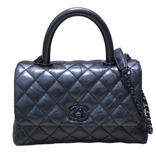 CHANEL - 　シャネル CHANEL ココハンドルXS A92990 メタリックグレー カーフ ブラック金具 レディース ハンドバッグ