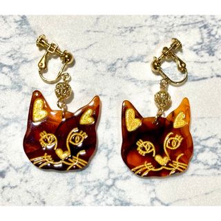 猫  イヤリング ニッケルフリー アレルギー対応 ハンドメイド no.260