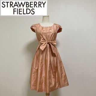 ストロベリーフィールズ(STRAWBERRY-FIELDS)のストロベリーフィールズ　シルク　パニエ付ウエストリボンワンピース(ひざ丈ワンピース)