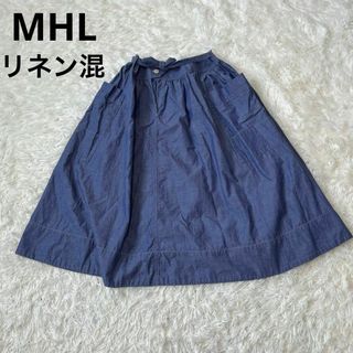 MHL. - MHL リネン混　スカート　ブルー　マーガレットハウエル