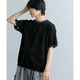 センスオブプレイスバイアーバンリサーチ(SENSE OF PLACE by URBAN RESEARCH)の【BLK×CHA】『洗濯可』リブハイショクラインニットTシャツ(5分袖)(ニット/セーター)