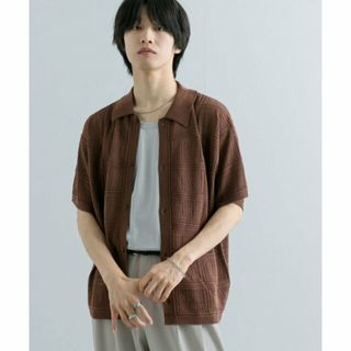 【BROWN】『ユニセックス』『洗濯可』クロシェライクニットカーディガン