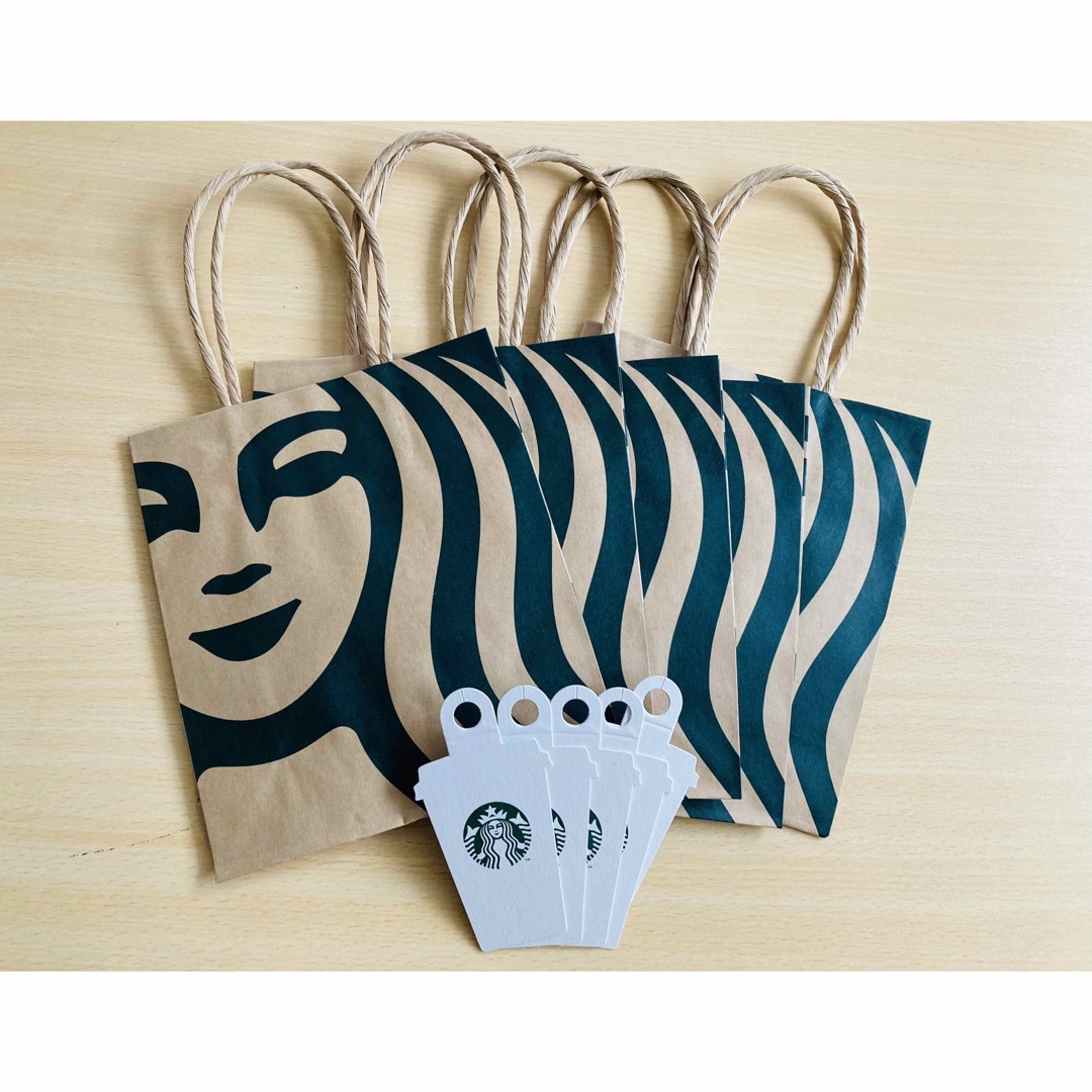 Starbucks  スターバックスコーヒー紙袋S 小　カード付き5枚セット インテリア/住まい/日用品のオフィス用品(ラッピング/包装)の商品写真