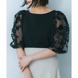 センスオブプレイスバイアーバンリサーチ(SENSE OF PLACE by URBAN RESEARCH)の【BLACK】フラワーチュールドッキングトップ(カットソー(長袖/七分))