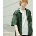 【GRN×BLK】『ユニセックス』『洗濯可』アソートレースオープンカラーシャツ(