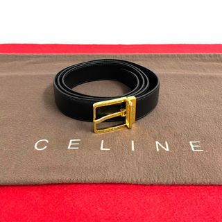 celine - 未使用保管品 希少品 CELINE セリーヌ ロゴ 金具 カーフ レザー 本革 ベルト メンズ アクセサリー 小物 ブラック ゴールド 00599