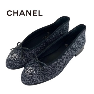 シャネル(CHANEL)のシャネル CHANEL フラットシューズ スリッポン 靴 シューズ ファブリック ネイビー 未使用 バレエシューズ バレリーナ ココマーク カメリア リボン(バレエシューズ)