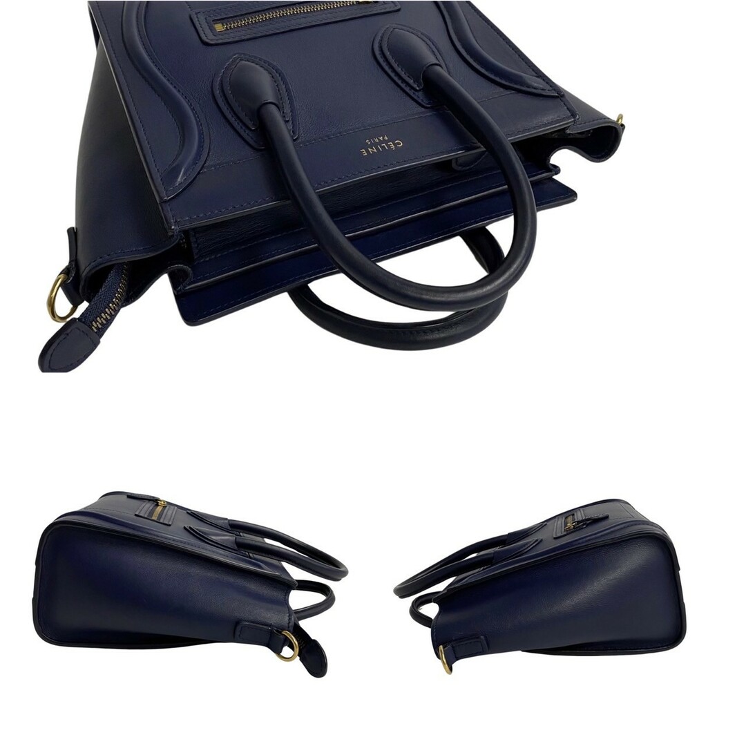 celine(セリーヌ)の極 美品 希少品 CELINE セリーヌ ラゲージ ナノ レザー 本革 2way ハンドバッグ ミニ ショルダーバッグ ポシェット ネイビー 紺 0otk4119 レディースのバッグ(ハンドバッグ)の商品写真