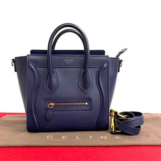 セリーヌ(celine)の極 美品 希少品 CELINE セリーヌ ラゲージ ナノ レザー 本革 2way ハンドバッグ ミニ ショルダーバッグ ポシェット ネイビー 紺 0otk4119(ハンドバッグ)