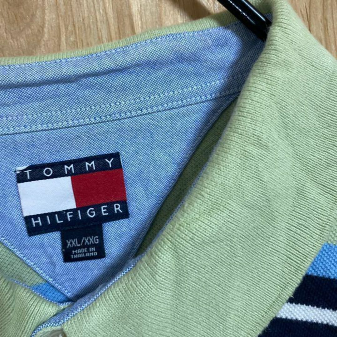 TOMMY HILFIGER(トミーヒルフィガー)のトミー ヒルフィガー グリーン 水色 XXL USA古着 半袖 ポロシャツ メンズのトップス(ポロシャツ)の商品写真