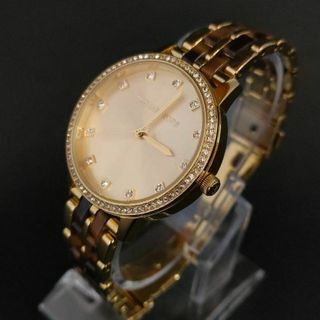 マイケルコース(Michael Kors)の極美品【稼働品】マイケルコース　ゴールド　ラインストーン　レディース時計ブラウン(腕時計)