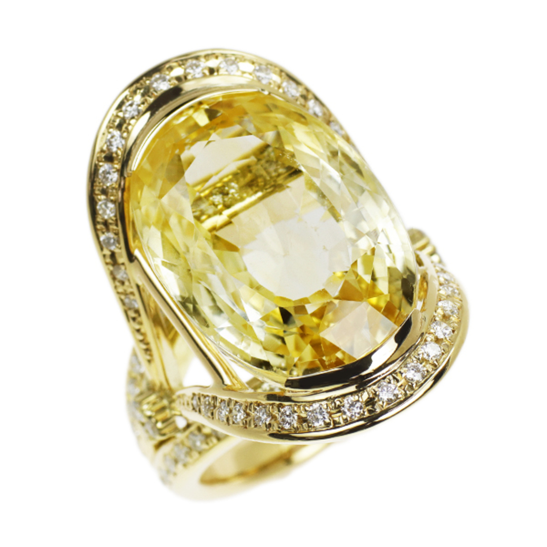K18YG イエローサファイア ダイヤモンド リング 31.946ct D0.78ct レディースのアクセサリー(リング(指輪))の商品写真