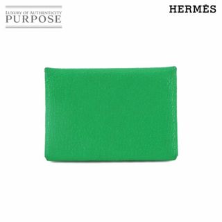 Hermes - エルメス HERMES カルヴィ デュオ ヴェルソ カードケース シェーブル バンブー ヴェールボスフォール Z刻印 シルバー 金具 VLP 90229539