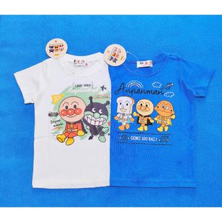 アンパンマン(アンパンマン)の新品　95cm　アンパンマン　半袖Ｔシャツ2枚セット　３人B×トラベルiv(Tシャツ/カットソー)