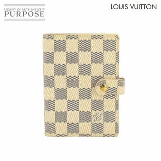 ルイヴィトン(LOUIS VUITTON)の新品同様 ルイ ヴィトン LOUIS VUITTON ダミエ アズール アジェンダ PM 手帳カバー ホワイト グレー R20706 ゴールド 金具 VLP 90229885(その他)