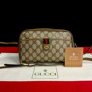 グッチ(Gucci)のほぼ未使用 GUCCI オールドグッチ グッチ ヴィンテージ シェリーライン GGモノグラム ロゴ レザー 本革 ショルダーバッグ ブラウン 27600(ショルダーバッグ)