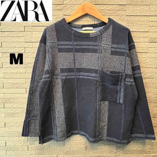 ザラ(ZARA)のZARA ザラ 長袖 カットソー 総柄 個性的 トップス チェック M スエット(カットソー(長袖/七分))