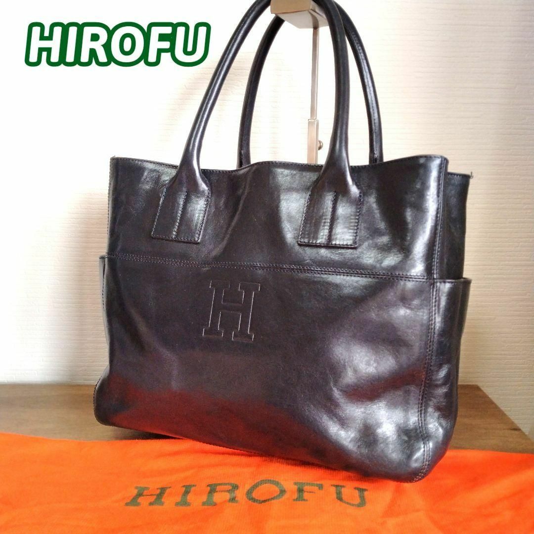 HIROFU　ヒロフ　トートバッグ　ハンドバッグ　レザー　黒　ネイビー　A4可 レディースのバッグ(トートバッグ)の商品写真