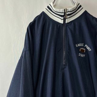 チャンピオン(Champion)のチャンピオン　ハーフジップ　ナイロンプルオーバージャケット　L ネイビー　古着(ナイロンジャケット)