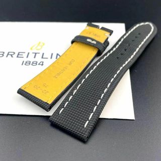 BREITLING - c563【ブライトリング】22mm アンスラサイトミリタリー レザーベルト 黒黄