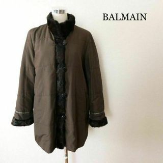 良品 BALMAIN シルク リスファー リバーシブル ロングコート