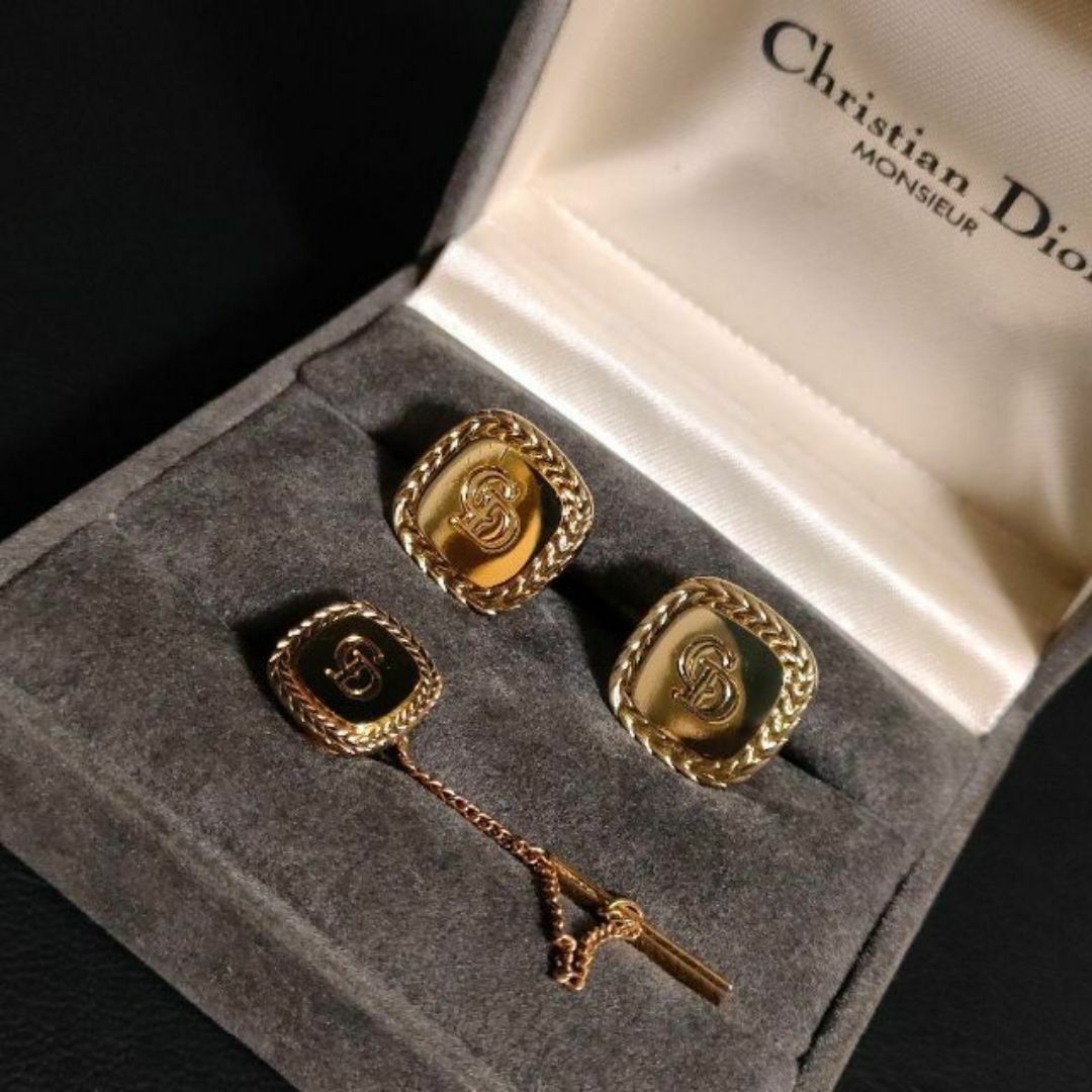 美品】Dior ディオール カフス・タイピンセット ゴールド 美品】Dior ディオール カフス・タイピンセット ゴールド