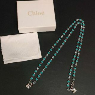 クロエ(Chloe)の【極美品】Chloéクロエ　ロングネックレス　ターコイズブルー　シルバー　南京錠(ネックレス)