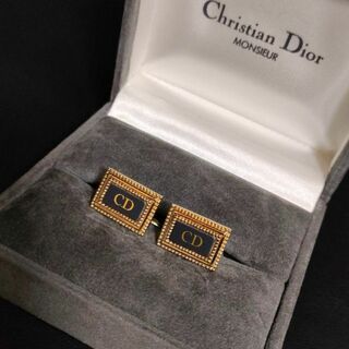 クリスチャンディオール(Christian Dior)の【極美品】Dior　ディオール　カフス　ゴールド　ブラック　CDロゴ　スクエア(カフリンクス)