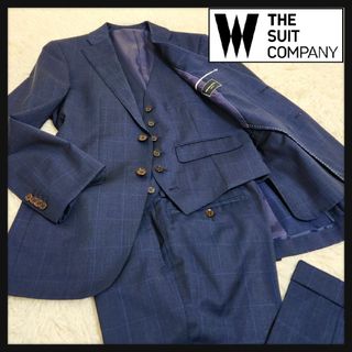 スーツカンパニー(THE SUIT COMPANY)の【美品】ザ・スーツカンパニー 3ピース チェック セットアップスーツ ネイビー(セットアップ)