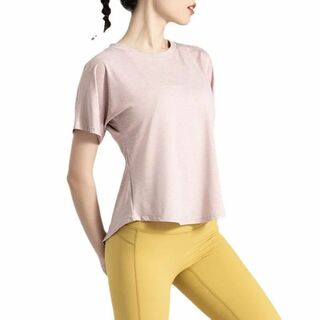 ピンク Lサイズ ヨガウェア 半袖 スポーツトップス Tシャツ(Tシャツ(半袖/袖なし))